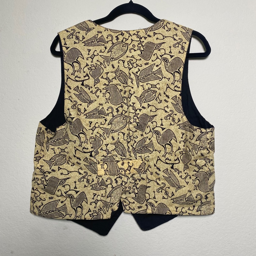 Linda Tilson Baig Black Fish Birds Hooks‎ Womens XL Vest Novelty Artsy Eclectic - Picture 2 of 6